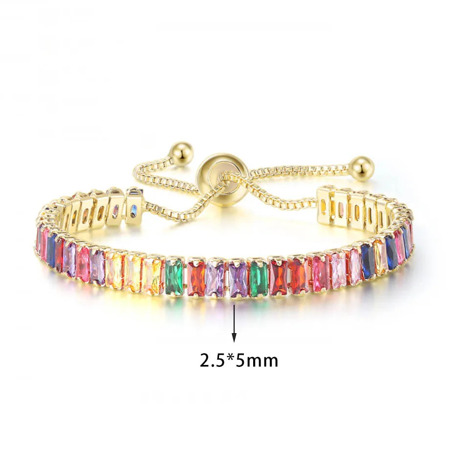 luckacco adjustable multicolor tennis bracelets for women ladies wedding rainbow colorful zircon charm bracelet hand chain jewelry dzh043