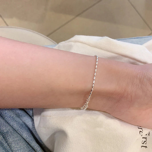 Luckacco S925 Sterling Silver Necklace Simple Beads Choker Shiny Delicate Collarbone Chain For Girl Wedding Gift Fine Jewelry