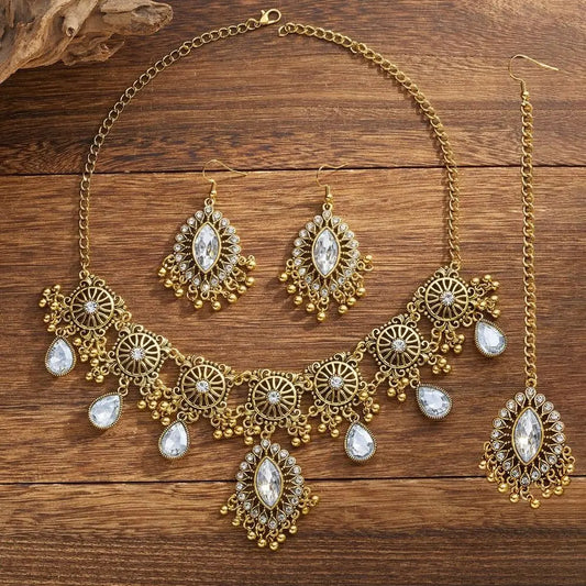 Luckacco Pendentif goutte d'eau, ensemble de bijoux à pampilles ajourées, Style ethnique ajouré pour femmes, ensemble de bijoux Vintage exagéré