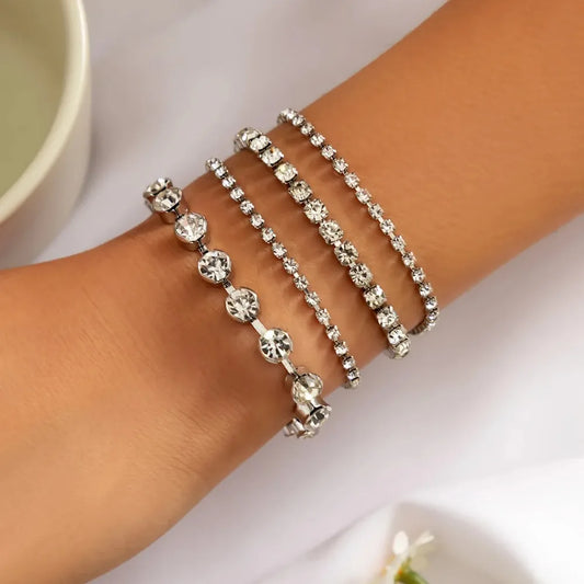 Luckacco 4pcs Set Imitation Pearl Chain Beaded Bracelet for Women New Temperament Gold Color Stainless Steel Bangle Jewelry Accessories