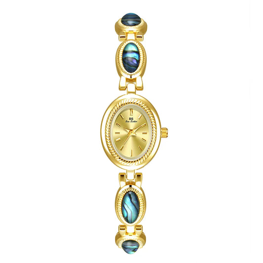 Luckacco Luxury Women's Quartz Watch Ladies Waterproof Retro Natural Jade Stones Chain Fashion Elegant Watches Gift For Girl