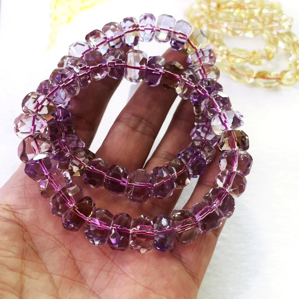 luckacco  natural aaaaaaa amethyst faceted stone citrine ametrine  spacer beads for jewelry making diy bracelet necklace