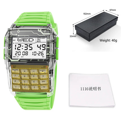 Luckacco Top Luxury Men's Calculator Watch Multifunctional Led Watch Stainless Steel Watch Strap Men's Sports Watch Computer Style