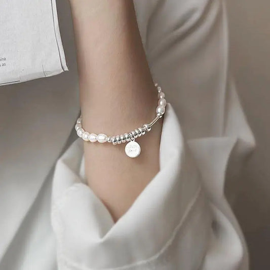 Luckacco New 925 Silver Geometric Bead Punk Peace of Mind Words Irregular String Bracelet For Woman Girl Fashion Jewelry Gift Dropship
