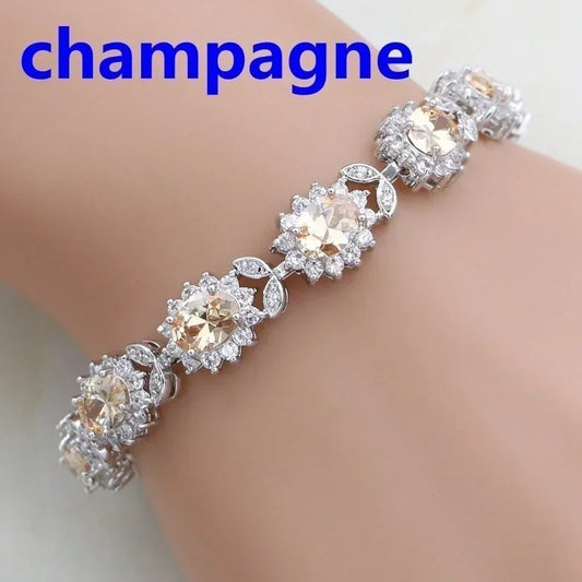 Luckacco Exquisite Shiny Tennis Ball Shape Crystal Zircon Bracelet for Women Fashion Evening Party Jewelry Girls Gift