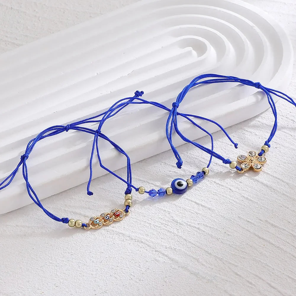 luckacco 3pcs turkish evil eye palm butterfly bracelets for men women lucky eyes bead round shaped woven chain bracelets jewelry gift