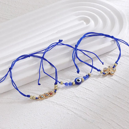 Luckacco 3pcs Turkish Evil Eye Palm Butterfly Bracelets for Men Women Lucky Eyes Bead Round Shaped Woven Chain Bracelets Jewelry Gift