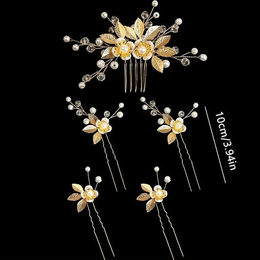 Luckacco 5 Pcs Crystal Luxury Hair Accessories Set Sweet Romantic Women's Bride Party Wedding Accessories Jewelry Hair Clip Hair Comb Set