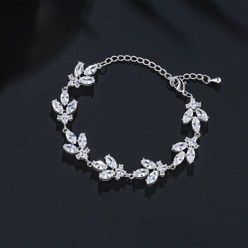 luckacco picks luxury aaa cubic zirconia wedding bracelets for women high quality white gold color leaf charm bracelet bangles