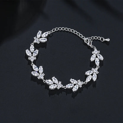 Luckacco picks Luxury AAA Cubic Zirconia Wedding Bracelets for Women High Quality White Gold Color Leaf Charm Bracelet Bangles