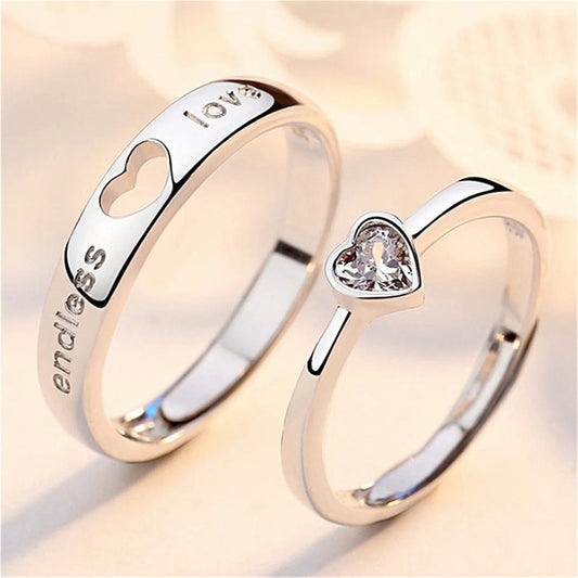 Luckacco 2Pcs Silver Color Luxury Zircon Crown Cross Couple Rings For Lovers Forever Endless Love Wedding Bands Ring Valentines Day Gifts