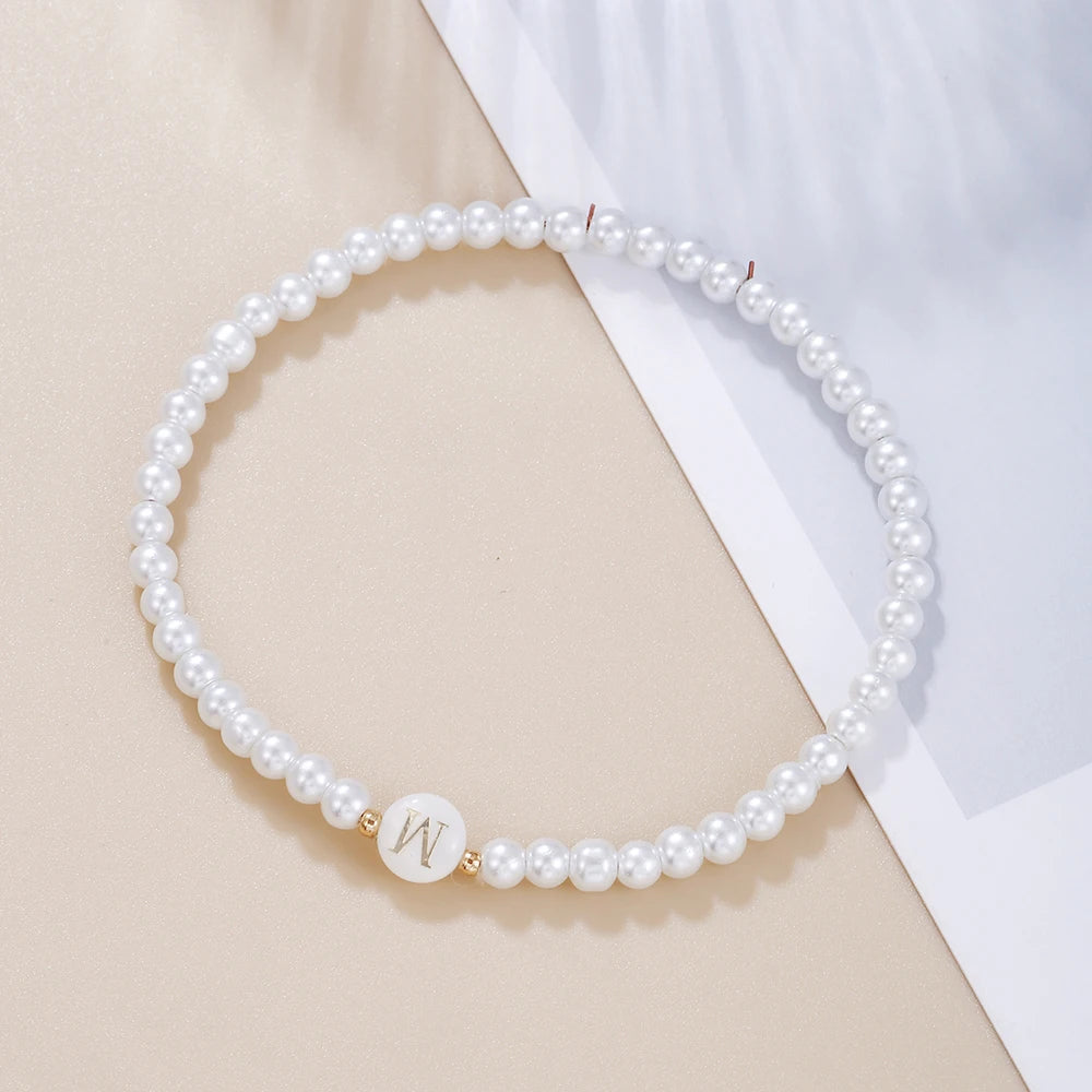 luckacco new fashion 26 letter bracelet women temperament handmade simulated pearl bead bracelet for women jewelry gift