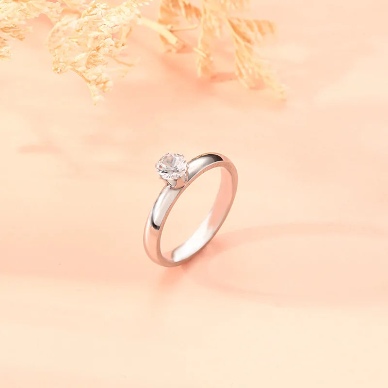 luckacco titanium steel solitaire rings for women men shiny six claws zircon marriage promise ring fashion couple jewelry gifts kbr118