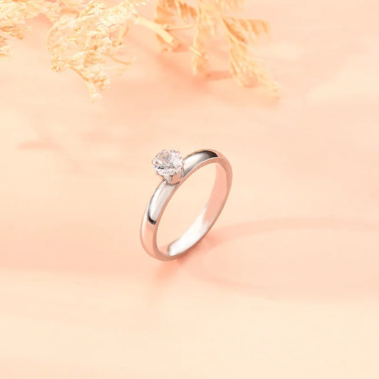 Luckacco Titanium Steel Solitaire Rings for Women Men Shiny Six Claws Zircon Marriage Promise Ring Fashion Couple Jewelry Gifts KBR118