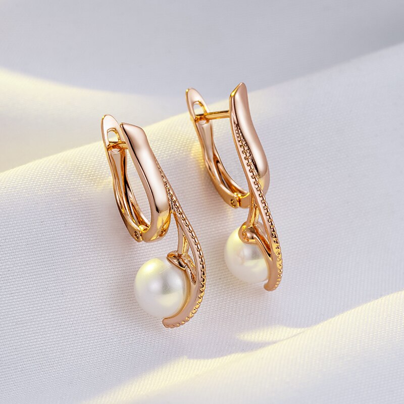 Kinel Luxury Pearl Long Drop Earrings For Women 585 Rose Gold Color Fine Wedding Jewelry Trendy Easy Matching Dangle Earring - luckacco