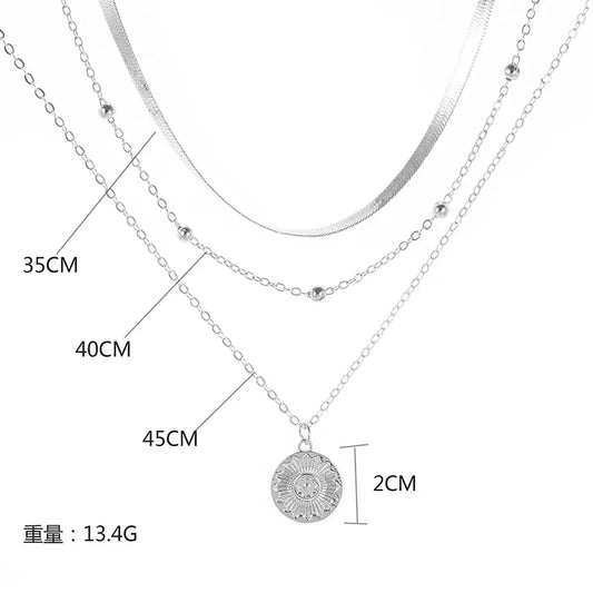 Luckacco Women Girls Silver Color Simple Three Layer Necklace Shiny Long Bar Pendant Women Wedding Gifts Exquisite Accessories