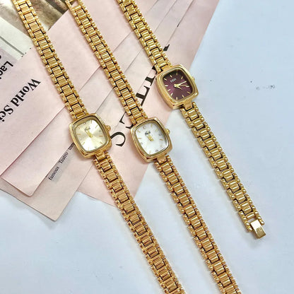 Luckacco Bracelet Watch Retro TV niche high-end Gold Watches steel strip Waterproof Small Dial Women's Fashion Quartz Clock Wristwatches