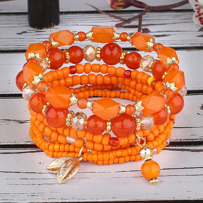 Luckacco DIEZI Korean Ethnic Bohemian Crystal Beads Leaves Charm Bracelets For Women Girls Elastic Rope Wrap Bracelet Pulseira Feminina