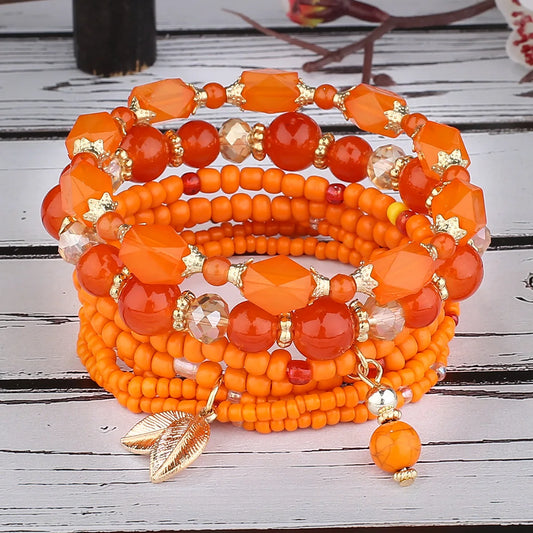 Luckacco DIEZI Korean Ethnic Bohemian Crystal Beads Leaves Charm Bracelets For Women Girls Elastic Rope Wrap Bracelet Pulseira Feminina