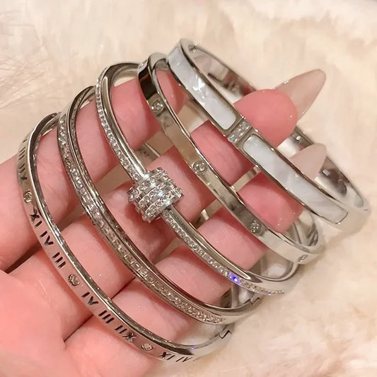 Luckacco Silver Color Stainless Steel Colorfast Bracelets Skyful Star Bracelet Set for Women Fashion Light Luxury Jewelry Gifts