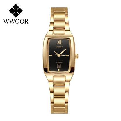 Luckacco WWOOR Elegant Women's Watch Fashion Stainless Steel Waterproof Ladies Quartz Wristwatch Luxury Bracelet Watches Date Reloj mujer