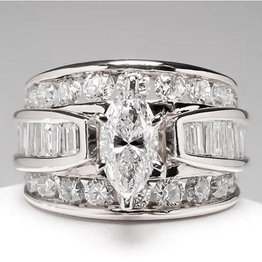 Luckacco Luxury Marquis Cut Droplet Ring Women's Gorgeous Anniversary Party Jewelry Noble  Fashion Engagement Ceremony Accessories
