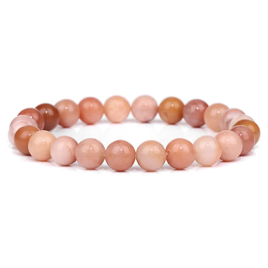 Luckacco Fashion Natural Stone Pink Angelite Beads Bracelet 8mm Sunstone Beaded Energy Yoga Bracelet Jewelry for Women Handmade Gifts