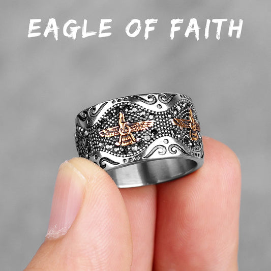 Luckacco Ancient Historical Persia Zarathustra Stainless Steel Men Rings Luxury Punk HipHop for Biker Jewelry Creativity Gift