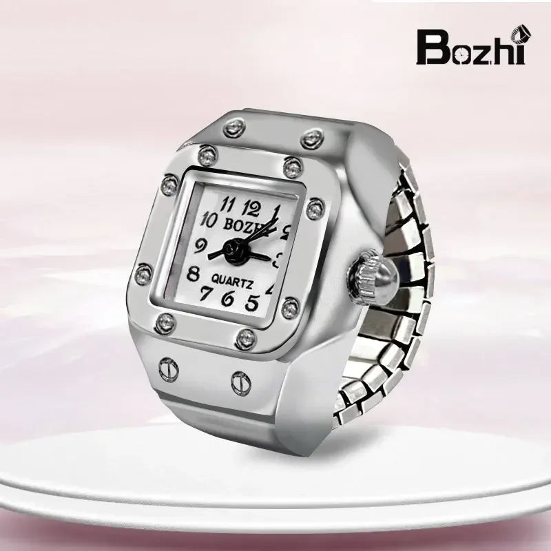 luckacco vintage punk quartz finger watch ring for women men couple rings digital watches elastic stretchy finger band ring jewelry clock