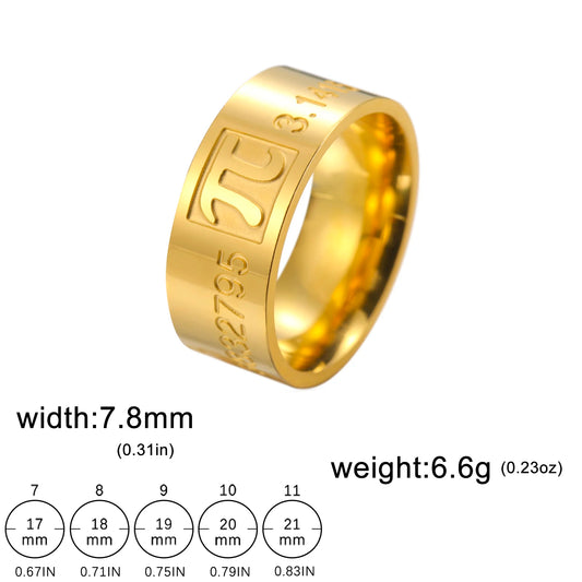 Luckacco Skyrim Mathematics Pi Symbol Ring 8MM Wide Men Women 3.14159 Greek Letter π  Stainless Steel Finger Rings Math Lovers Gift