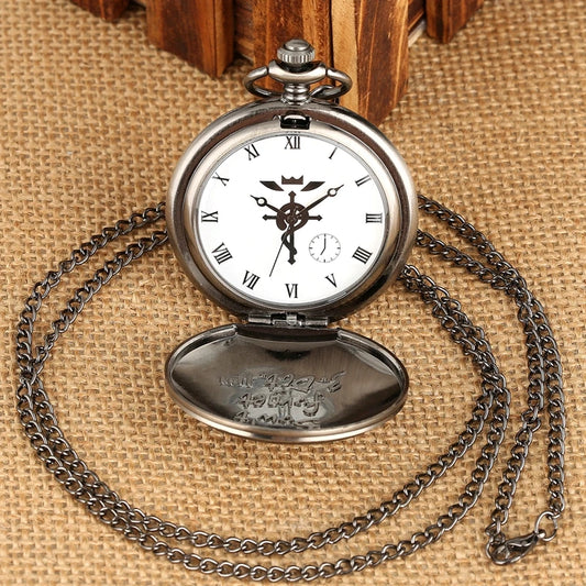 Luckacco Antique Fullmetal Alchemist Quartz Anime Pocket Watch Cosplay Edward Elric Clock Design Pendant Necklace Chain Vintage Chain