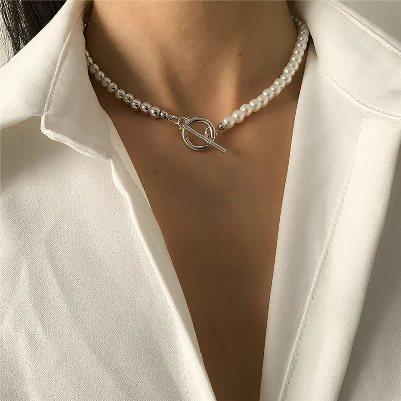 luckacco new baroque pearl choker necklace for women luxury wedding party triple-layer beaded necklace torques ladies trendy jewelry gift