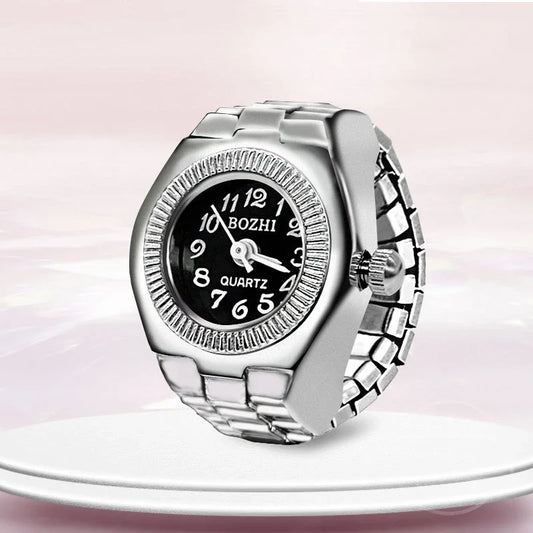 Luckacco Vintage Punk Finger Watch Mini Elastic Strap Alloy Watches Couple Rings Jewelry Clock Retro Roman Quartz Watch Rings Women Men