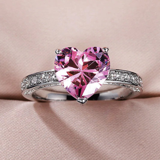 Luckacco Pink Cubic Zirconia Ring Suitable for Women's Engagement Wedding Luxury Accessories Sparkling Silver Fashion Jewelry