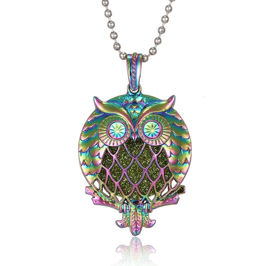 Luckacco New Colorful Aromatherapy Necklace Vintage Flower Butterfly Tree Owl Essential Oil Diffuser Necklace Perfume Lockets Pendants