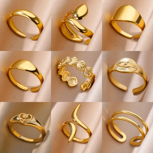 Luckacco Stainless Steel Smooth Surface Shell Simple Geometric Ring  for Women Gold Color Exquisite Personalized Open Ring Couple Jewelry