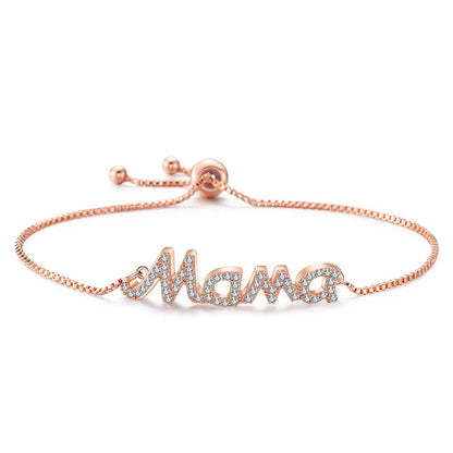 Luckacco Exquisite Mama Letter Bracelet For Women Sparkling Crystal Zircon Adjustable Chain Bangle Mother's Day Mom Birthday Jewelry Gift