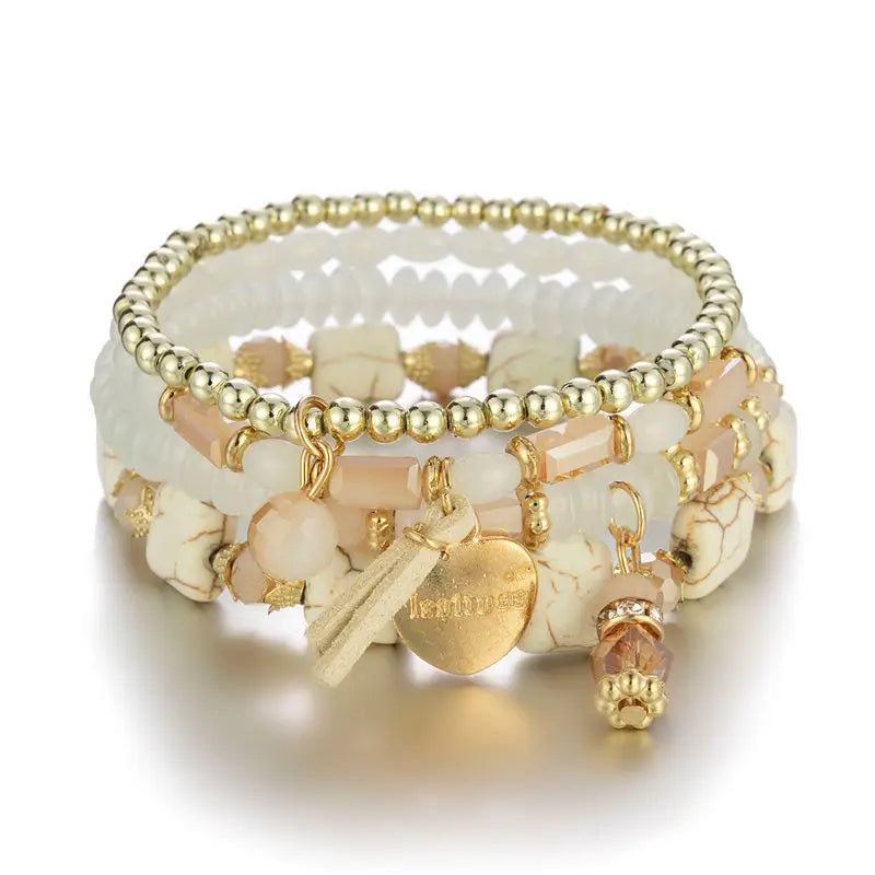 luckacco diezi korean ethnic bohemian crystal beads leaves charm bracelets for women girls elastic rope wrap bracelet pulseira feminina