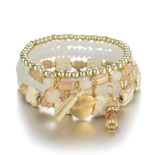 Luckacco DIEZI Korean Ethnic Bohemian Crystal Beads Leaves Charm Bracelets For Women Girls Elastic Rope Wrap Bracelet Pulseira Feminina