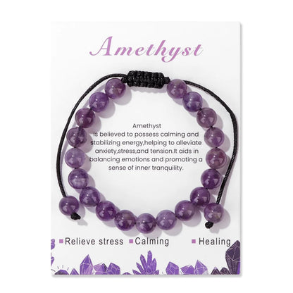 Luckacco Adjustable Healing Amethysts Bracelets For Women Men Natural Stone 8mm Beads Braided Bracelet Stress Relief Anxiety Jewelry