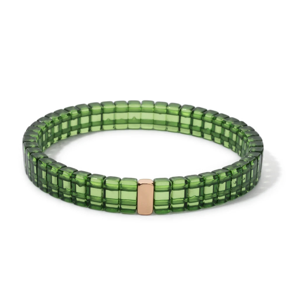 luckacco 4x8mm crystal acrylic bangle for women handmade rainbow color elastic bracelets