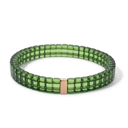 Luckacco 4x8mm Crystal Acrylic Bangle For Women Handmade Rainbow Color Elastic Bracelets