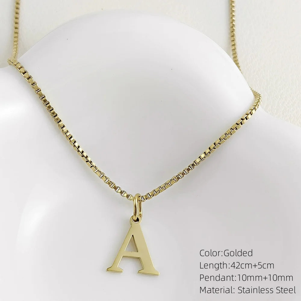 luckacco initial necklace letter pendant chamrs stainless steel necklace jewelry women's necklace box chain choker woman trend 2025 gift