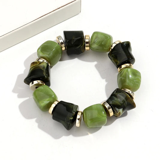 Luckacco New Acrylic Irregular Geometric Handmade Elastic Bracelet for Woman Man Colorful Beaded Statement Bracelets Unique Jewelry Gift