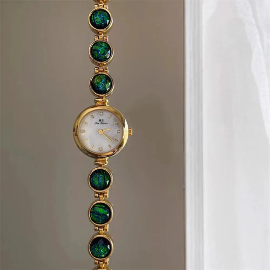 Luckacco Luxury Women's Watches Green Jade Bracelet Small Dial Elegant Women Wristwatch Top Brand High Quality Quartz Ladies Watch