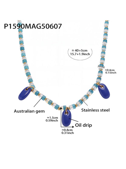 Luckacco Ferris Wheel Chunky Pendant Necklace for Women Stainless Steel Gold Plated Waterproof Natural Stones Chain Female Girl Jewelry