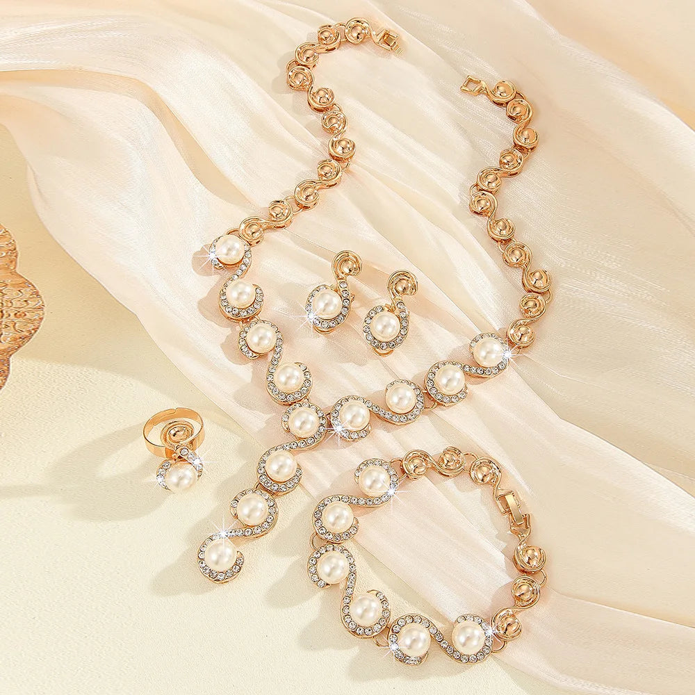 luckacco 5 pcs women's metal jewelry set pearl necklace earring bracelet set holiday party jewelry bridal wedding jewelry
