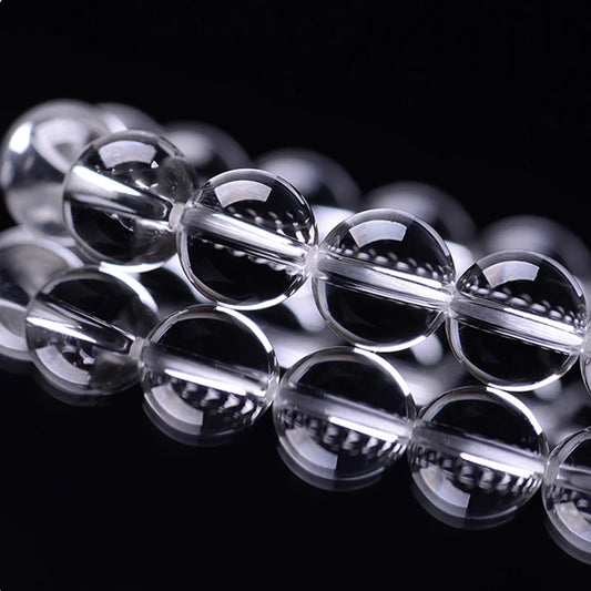 Luckacco Natural Rock Crystal Bead Bracelet Women Fashion Reiki White Clear Quartz Round Stone Strand Bangles Summer Jewelry Gift for Kid