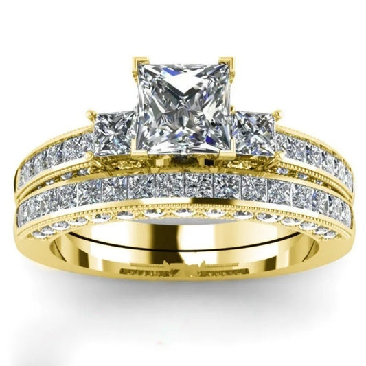 Luckacco Couple Rings Exquisite Women Rhinestones Zirconia Rings Set Simple Gold Color Men Stainless Steel CZ Stone Rings Wedding Jewelry
