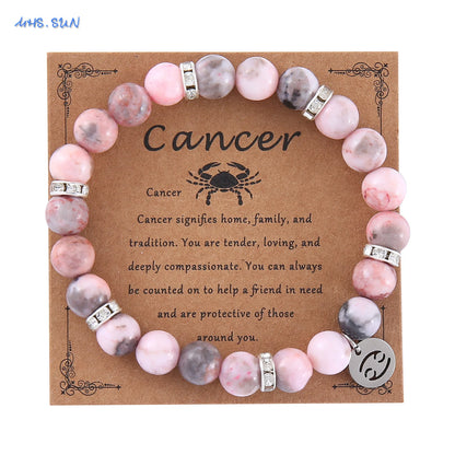 Luckacco MHS.SUN 12 Star Zodiac Sign Pink Zebra Stone Beaded Bracelets Constellation Fashion Birthday Party Jewelry For Women Men